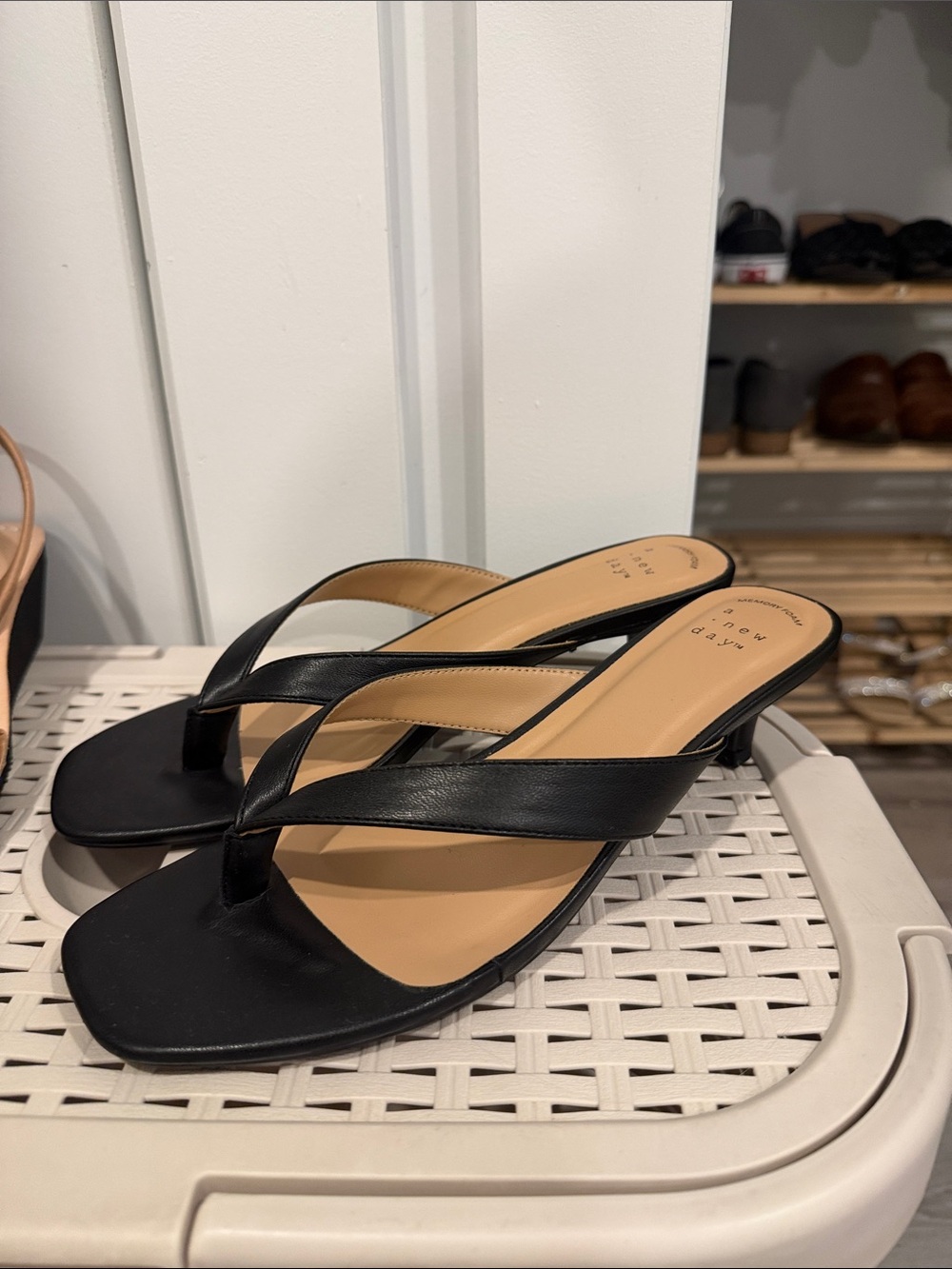 a new day Black Leather Thong Mule Sandals
